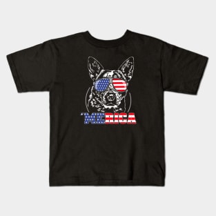 Merica Australian Cattle Dog American Flag Sunglasses Kids T-Shirt